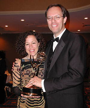 Director Elizabeth Thompson & Composer/Audio Producer Spencer Critchley with the Emmy for the PBS documentary "Blink."