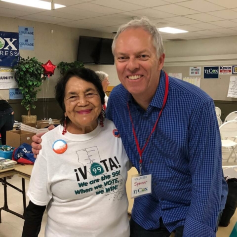 Dolores Huerta and Spencer Critchley at TJ Cox for Congress HQ, Fresno, CA, 2018