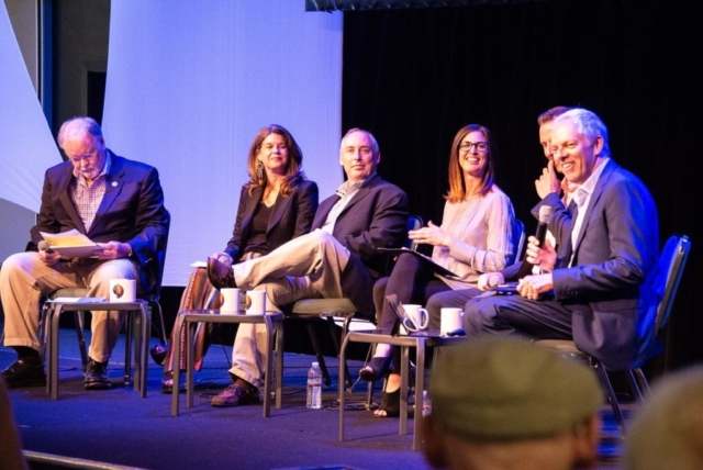 Sam Farr, Debbie Mesloh, Dan Schnur, Kristin Olsen, Zach Friend and Spencer Critchley at "Saving Democracy 2," Aptos, California, 2018